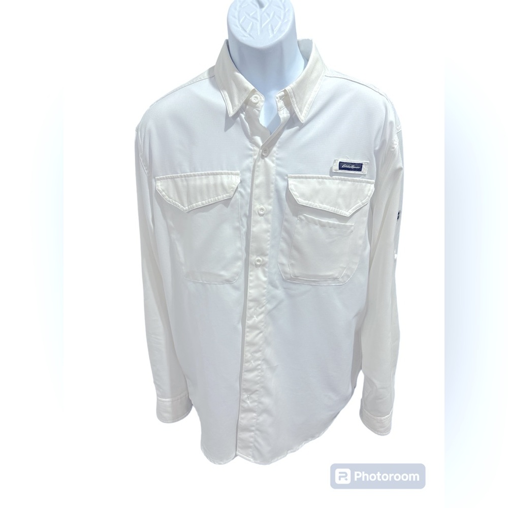 Eddie Bauer Men's White Performance Fishing Freedry Long Sleeve Shirt Size Large